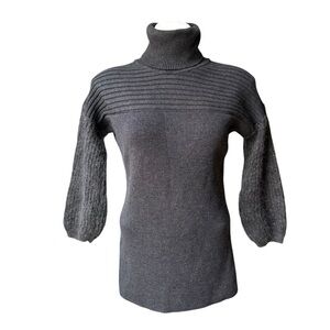 Costume National Wool and Mohair Gray Turtleneck 3/4 Puff Sleeve Tunic Sweater